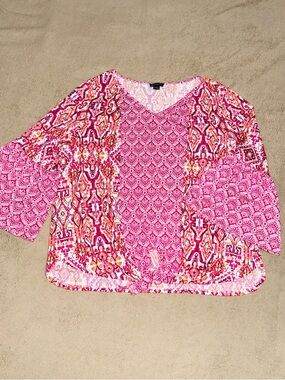 new directions Pink Multi-Pattern V-Neck Blouse